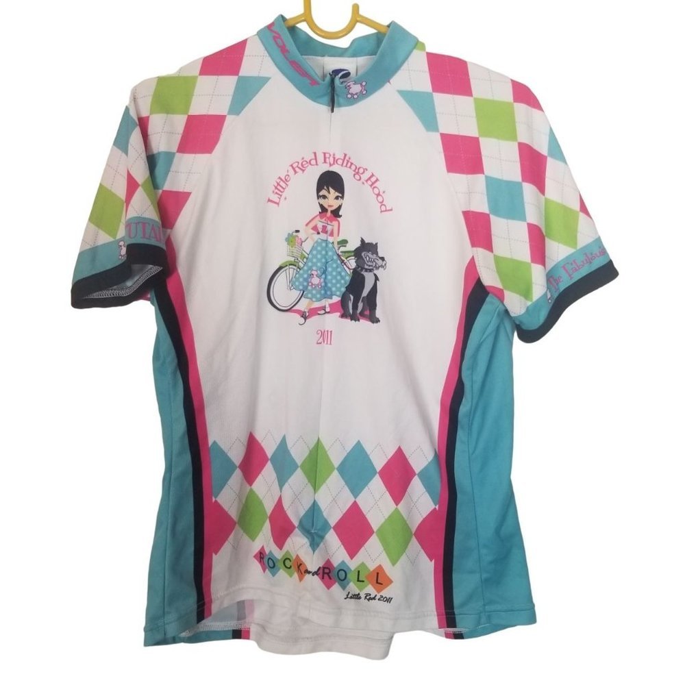Voler Womens L White Short Sleeves Little Red Riding Hood Bike Cycling Jersey